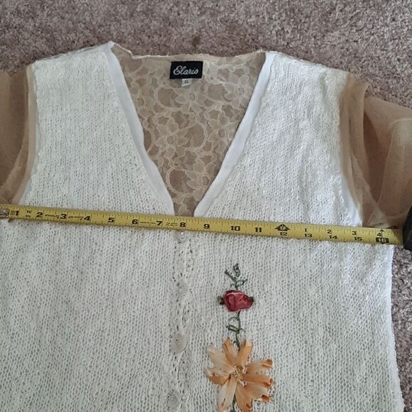 Elaris vintage white cardigan with tulle sleeves. - Picture 9 of 10
